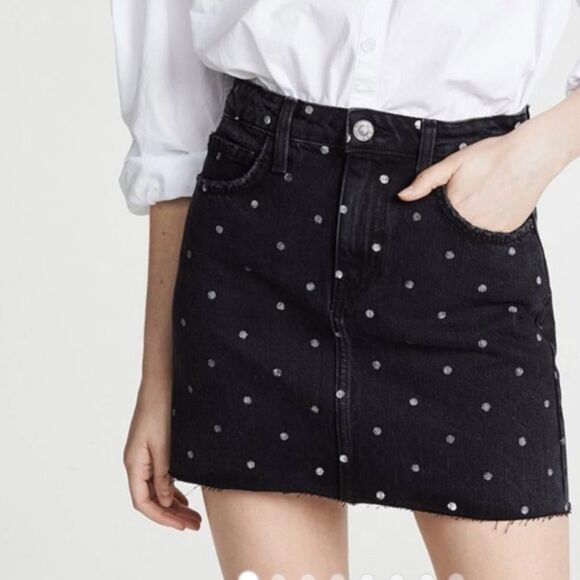 Current/Elliot Polka Dot Denim Mini Skirt in Black Wash Size 26 Great Condition - Picture 1 of 10